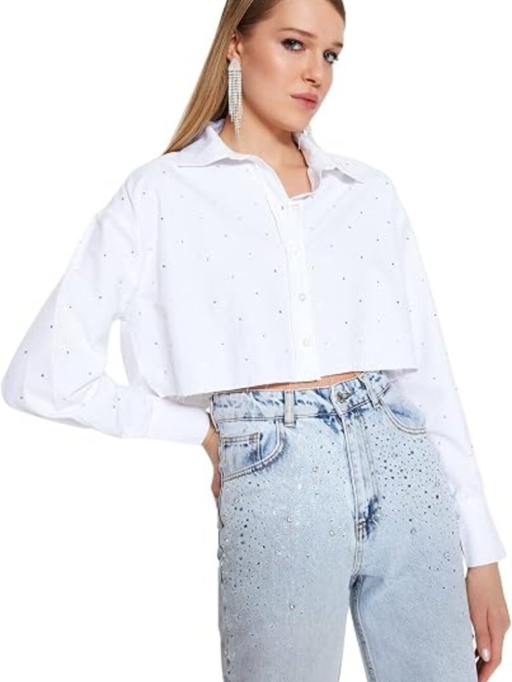 Cropped Rhinestone Blouse Size M - Picture 4 of 11